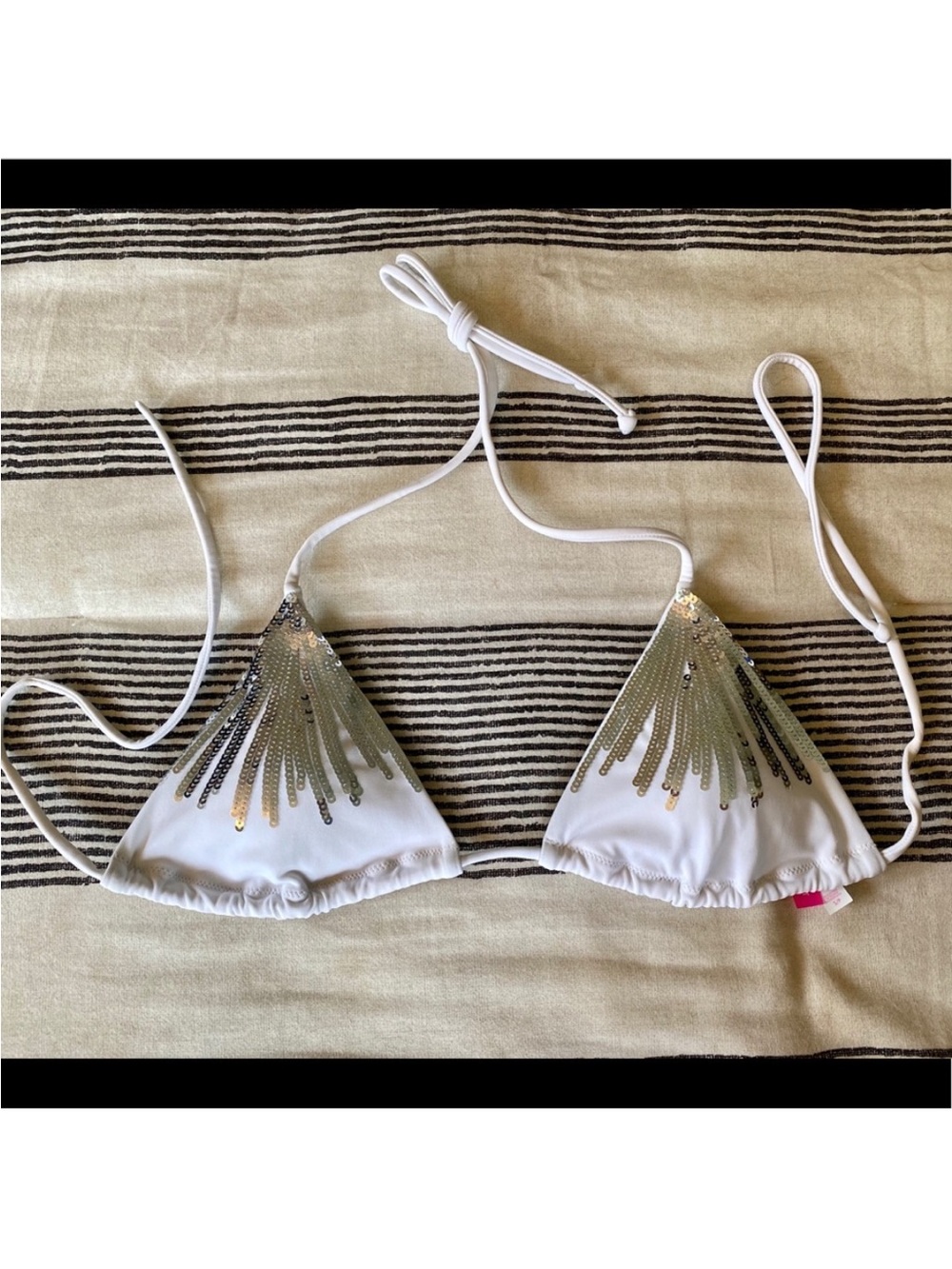 Victoria's Secret White Sequin Triangle Bikini Top